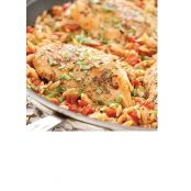 Skillet Chicken and Rice with Peas and Scallion